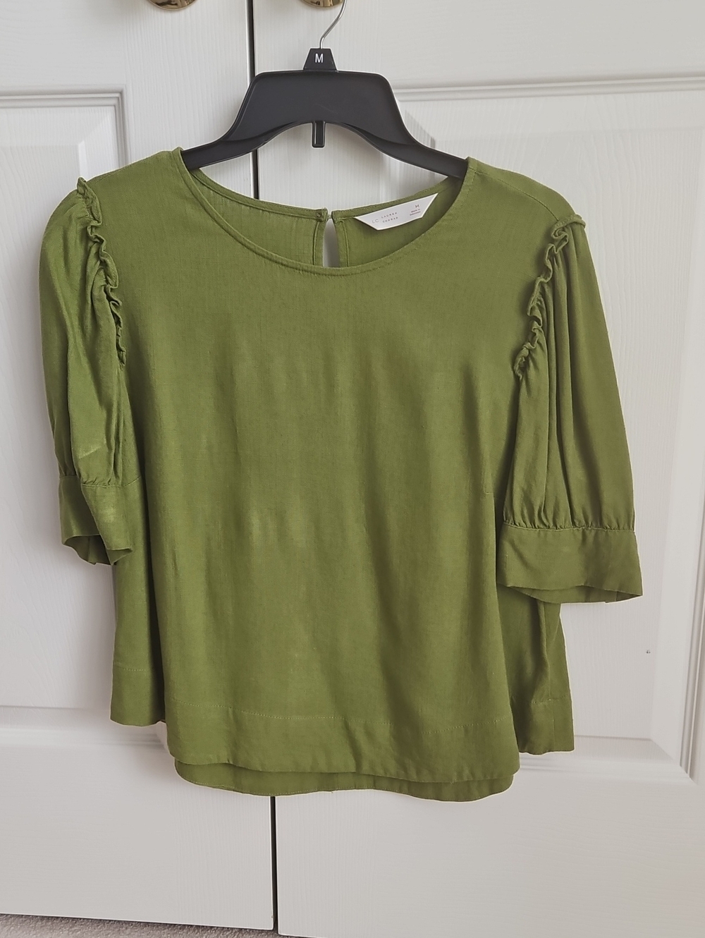 LC Lauren Conrad Olive Green Ruffle Sleeve Blouse
